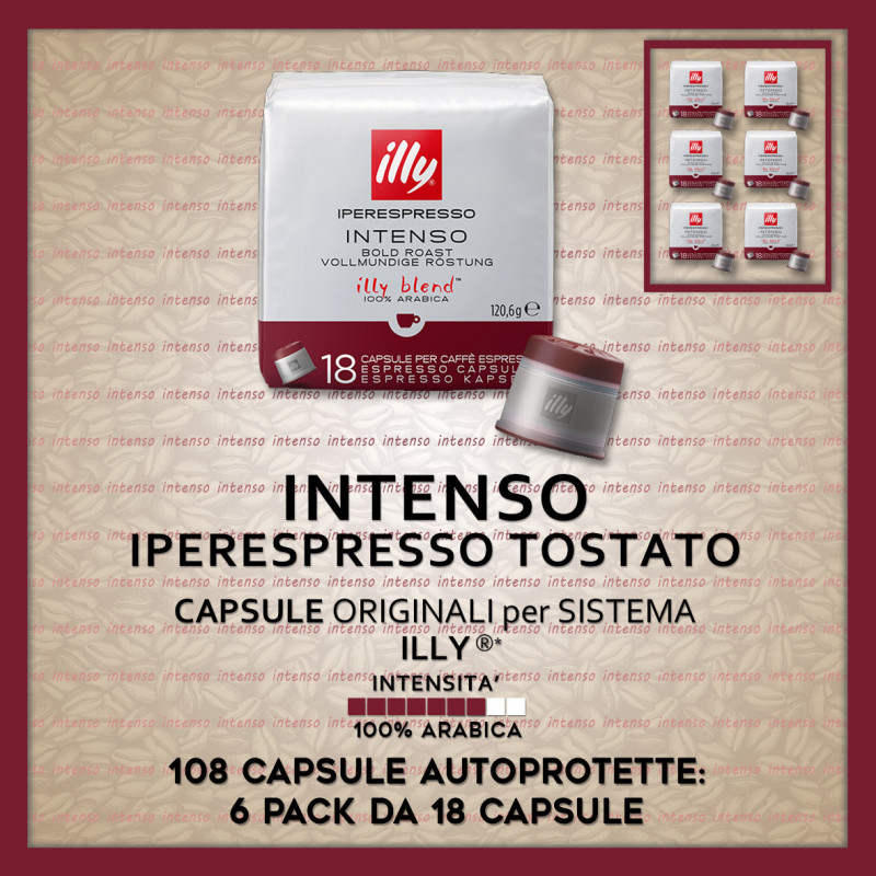 Intenso Iperespresso Tostato Originali Illy* 108 Caps: 6 Pack x 18 Capsule Autoprotette