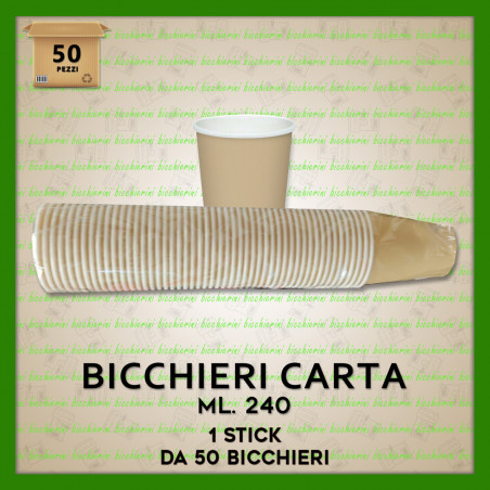 Bicchieri in carta da 240 ml-1 Stick da 50 pz.