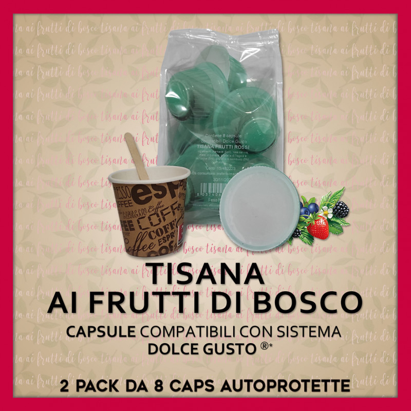 Tisana ai Frutti di Bosco in Foglia Compatibili Dolce Gusto* 2 sacchetti da 8 Caps Cad. (Tot: 16 Caps)